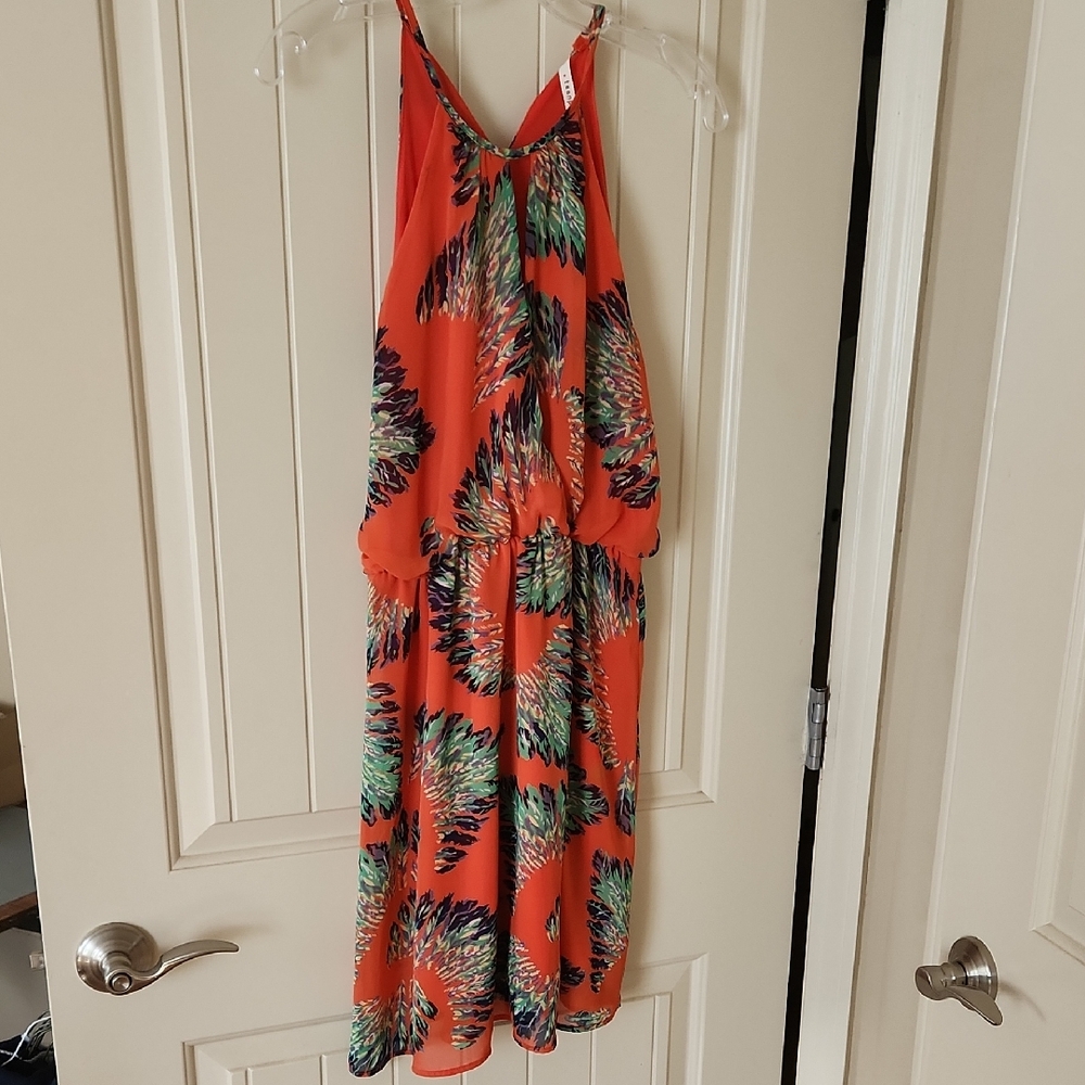 Vibrant Orange Patterned Women's Dress